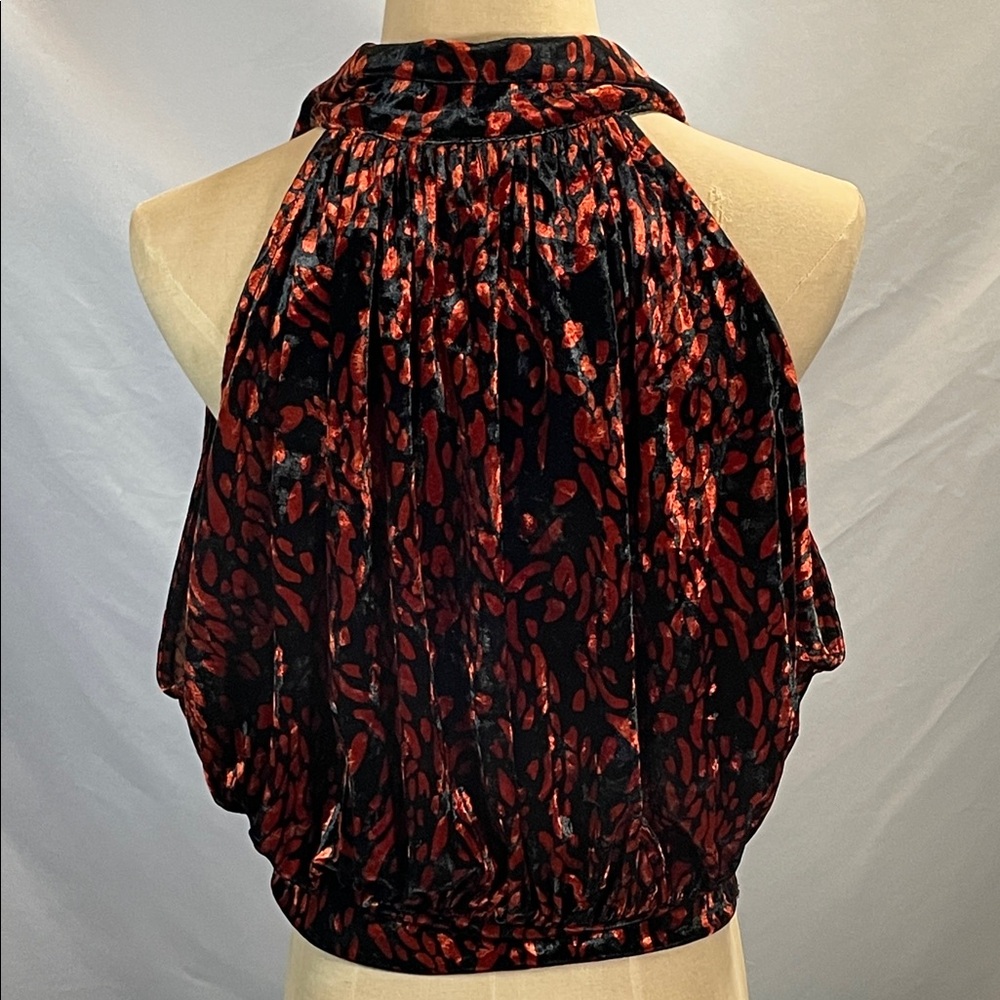 Free People Black and Rusty Orange Velvet Sleeveless Top - Picture 5 of 9